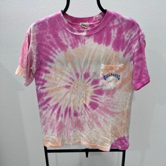 Billabong Pink Tie Dye Swirl Blue Palm Tree Graphic T-shirt ~ Women’s SM - Picture 2 of 5